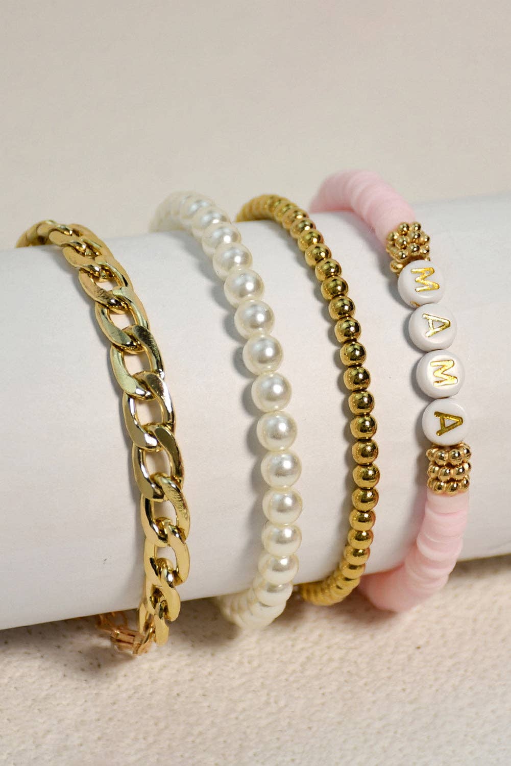 MAMA Pearls Beaded Chain Bracelets Set: