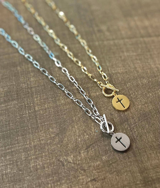 Stainless Steel Toggle Cross Necklace: Silver