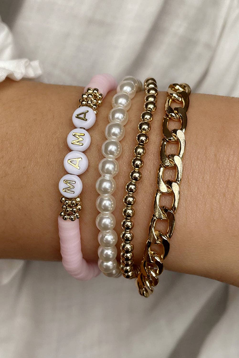 MAMA Pearls Beaded Chain Bracelets Set: