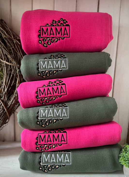 Southern Chic - Mama Cheetah Embroidered Sweatshirt: L / Military Green